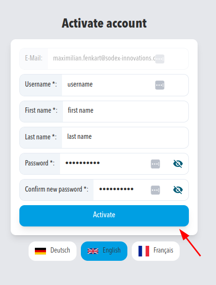 Sign-up page fields